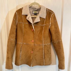 Vintage Y2K LEI Tan Suede Sherpa Lined Jacket Coat Medium Washable Womens
